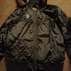 Fox brand bomber jacket with detachable hood